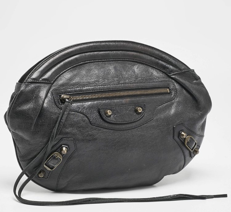 Balenciaga Black Leather Classic Hardware Oval Clutch