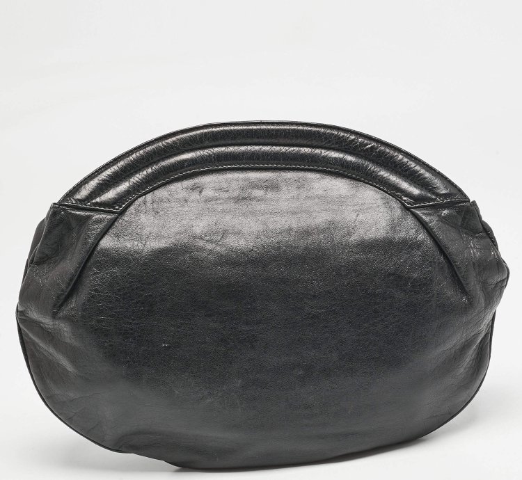 Balenciaga Black Leather Classic Hardware Oval Clutch