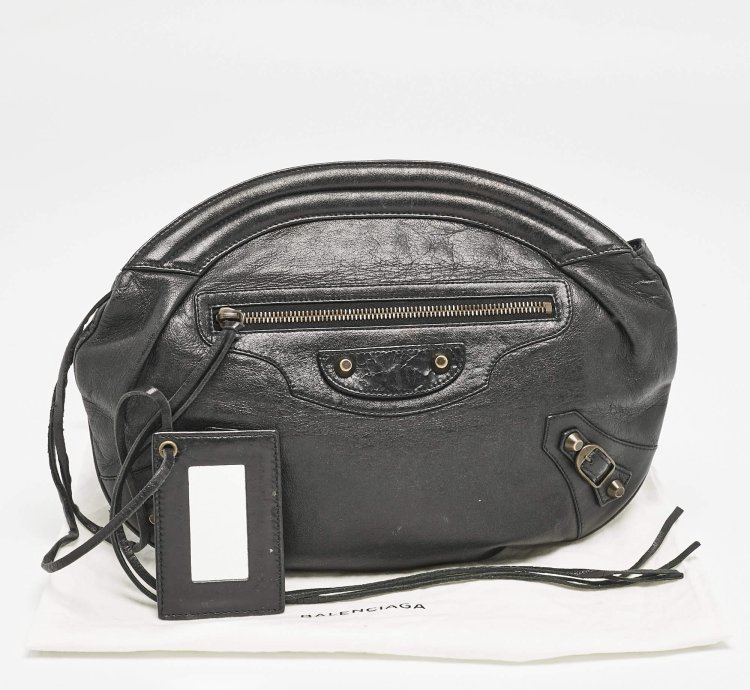 Balenciaga Black Leather Classic Hardware Oval Clutch
