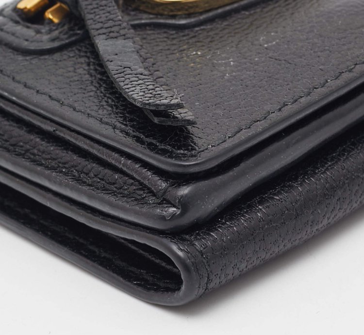 Balenciaga Black Leather Classic Metallic Edge Trifold Wallet