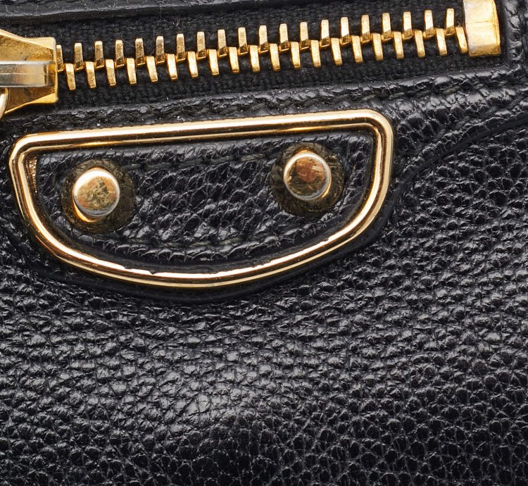 Balenciaga Black Leather Classic Metallic Edge Trifold Wallet