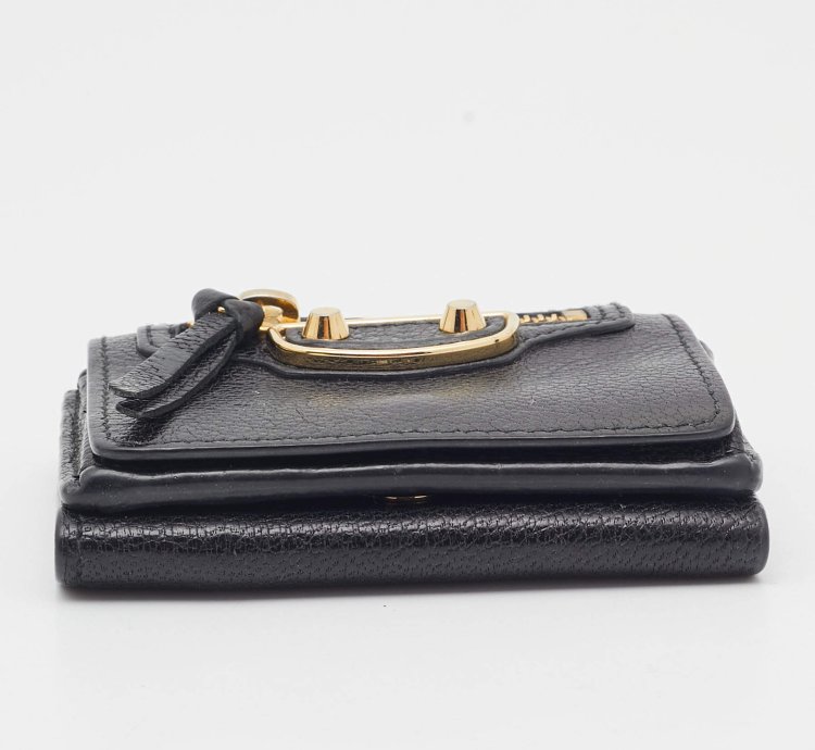 Balenciaga Black Leather Classic Metallic Edge Trifold Wallet