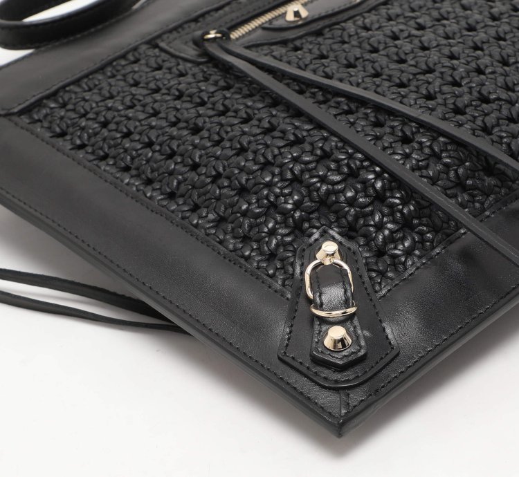 Balenciaga Black Leather Crochet Motorcycle Clutch