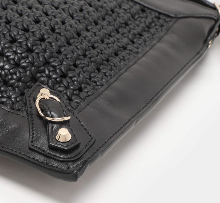 Balenciaga Black Leather Crochet Motorcycle Clutch
