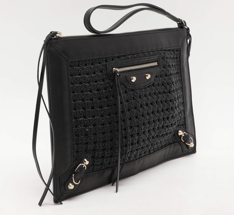 Balenciaga Black Leather Crochet Motorcycle Clutch