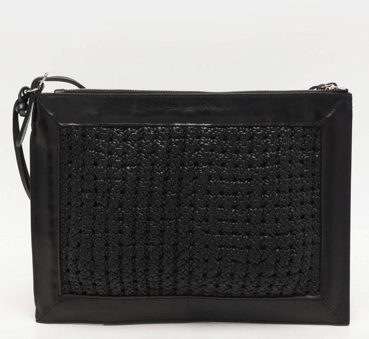 Balenciaga Black Leather Crochet Motorcycle Clutch