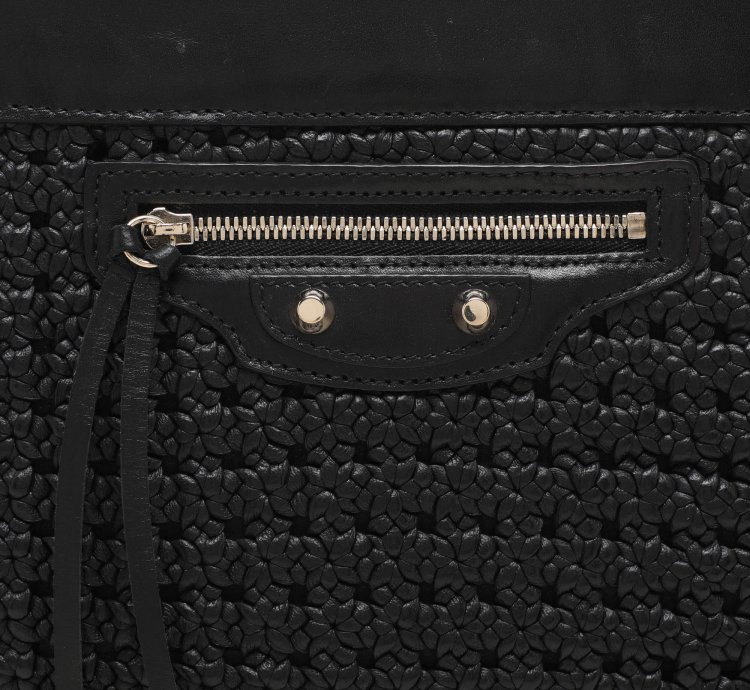 Balenciaga Black Leather Crochet Motorcycle Clutch