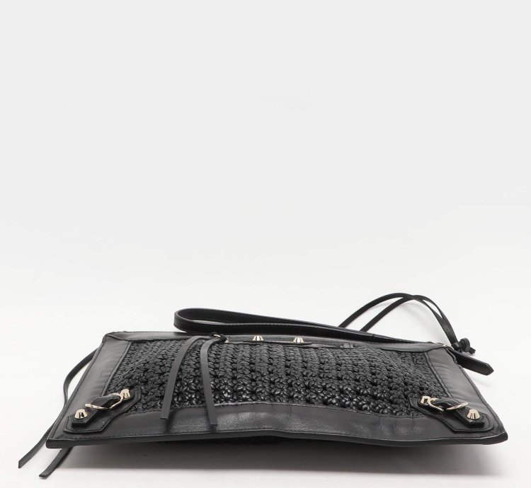 Balenciaga Black Leather Crochet Motorcycle Clutch
