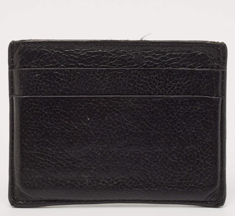 Balenciaga Black Leather Logo Print Card Case