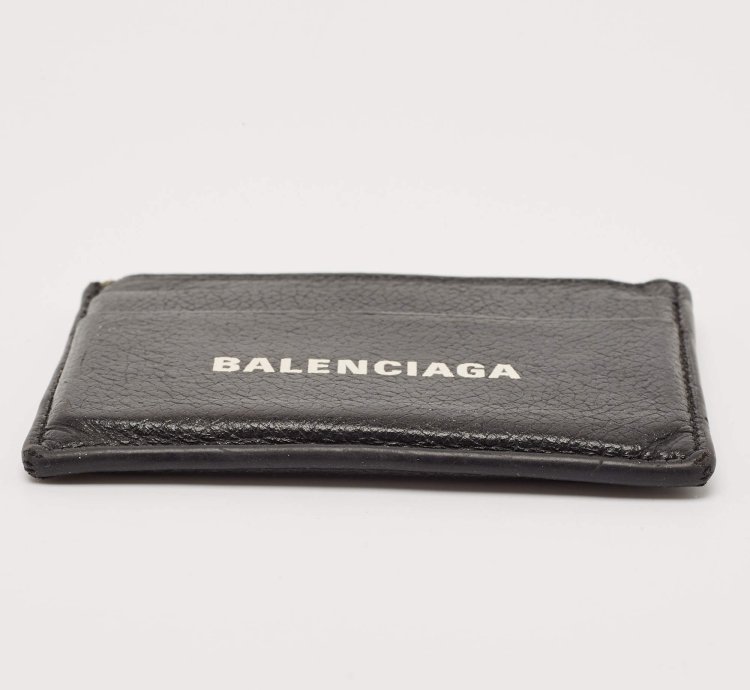 Balenciaga Black Leather Logo Print Card Case