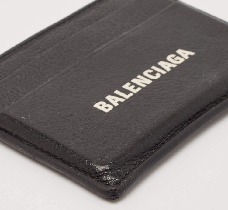 Balenciaga Black Leather Logo Print Card Case