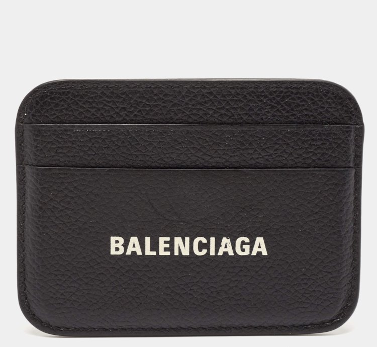 Balenciaga Black Leather Logo Print Card Holder