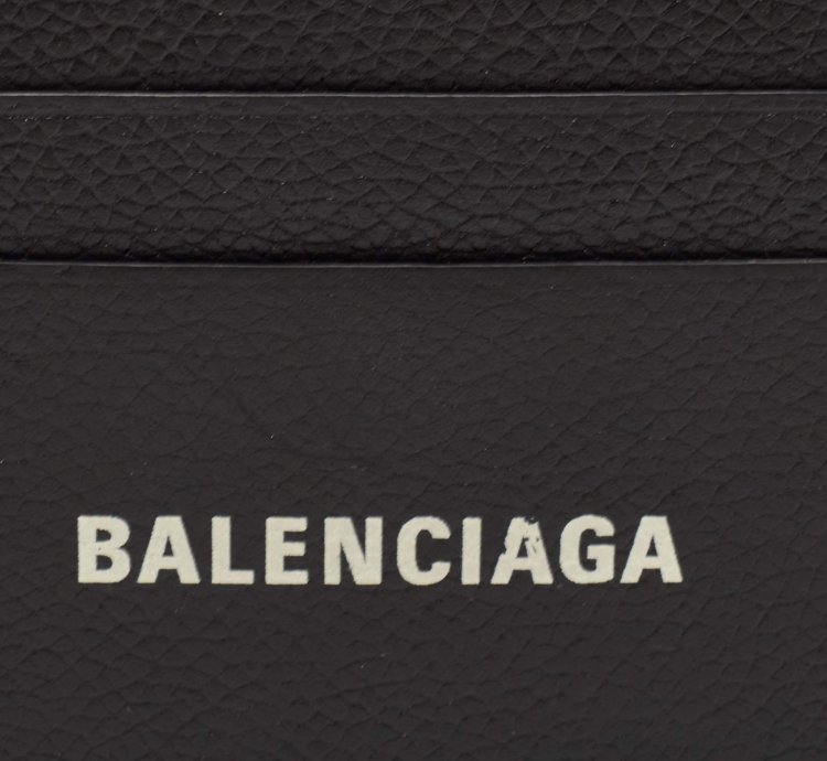 Balenciaga Black Leather Logo Print Card Holder