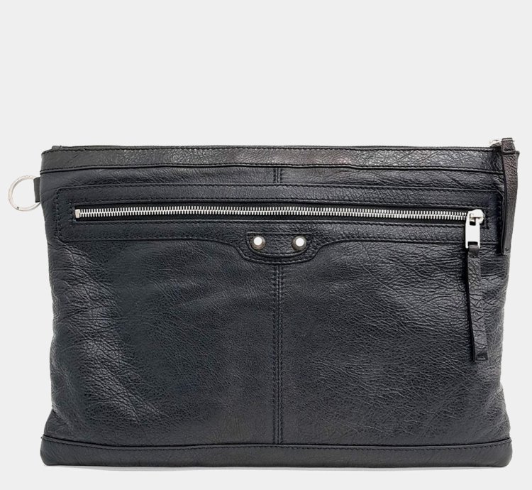 Balenciaga Black Leather Motor Clip Clutch Bag