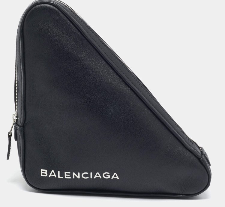Balenciaga Black Leather Triangle Pouch