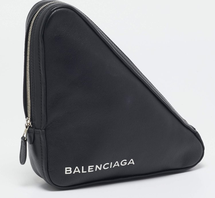 Balenciaga Black Leather Triangle Pouch