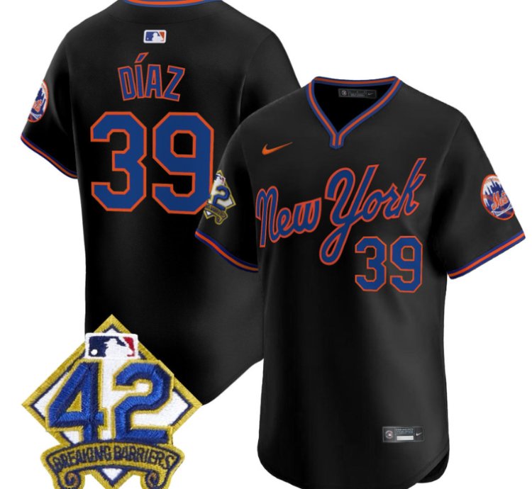 Edwin Díaz Jersey 39 New York Mets 2025 Jackie Robinson Patch Road Alternate Stitched Black