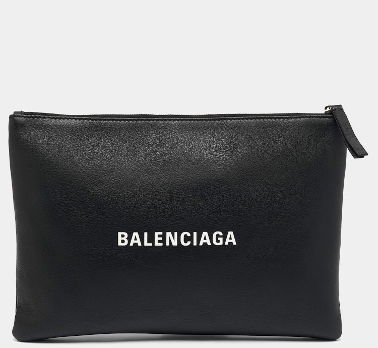 Balenciaga Black Leather Zip Pouch