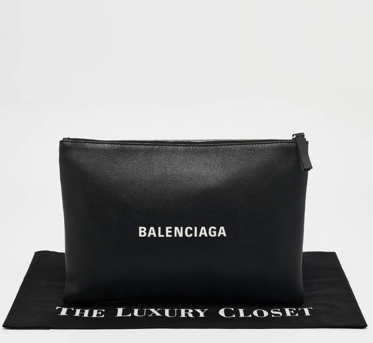 Balenciaga Black Leather Zip Pouch