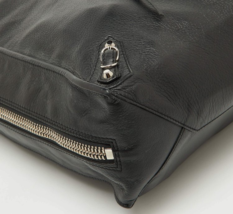 Balenciaga Black Olive Green Leather A5 Papier Tote