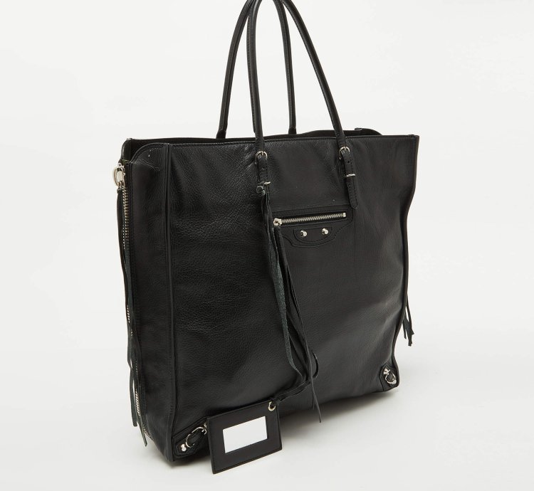 Balenciaga Black Olive Green Leather A5 Papier Tote
