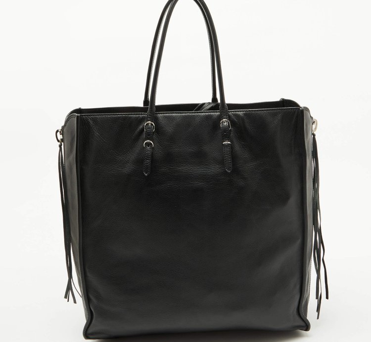 Balenciaga Black Olive Green Leather A5 Papier Tote