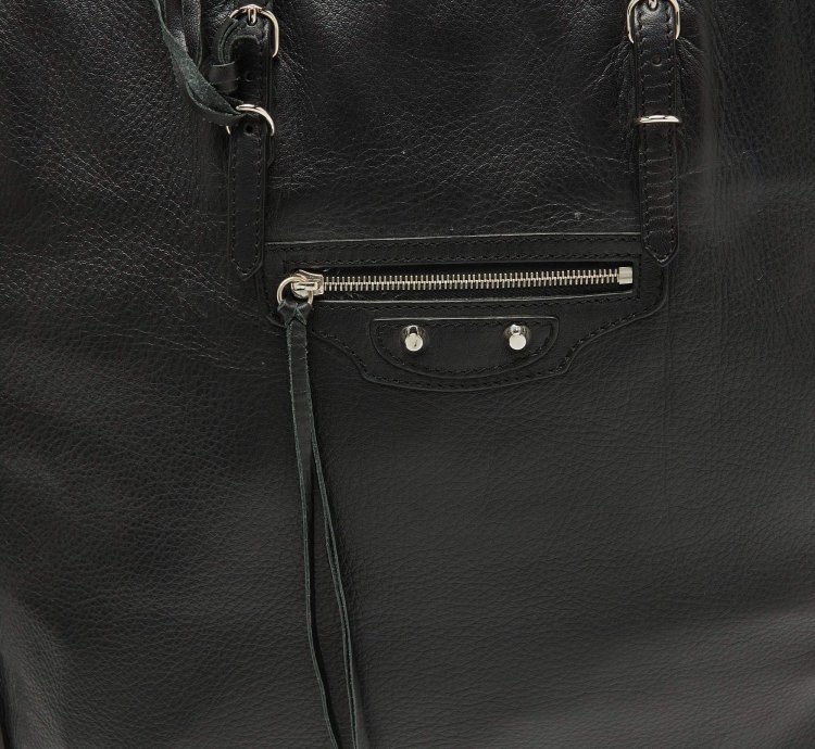 Balenciaga Black Olive Green Leather A5 Papier Tote