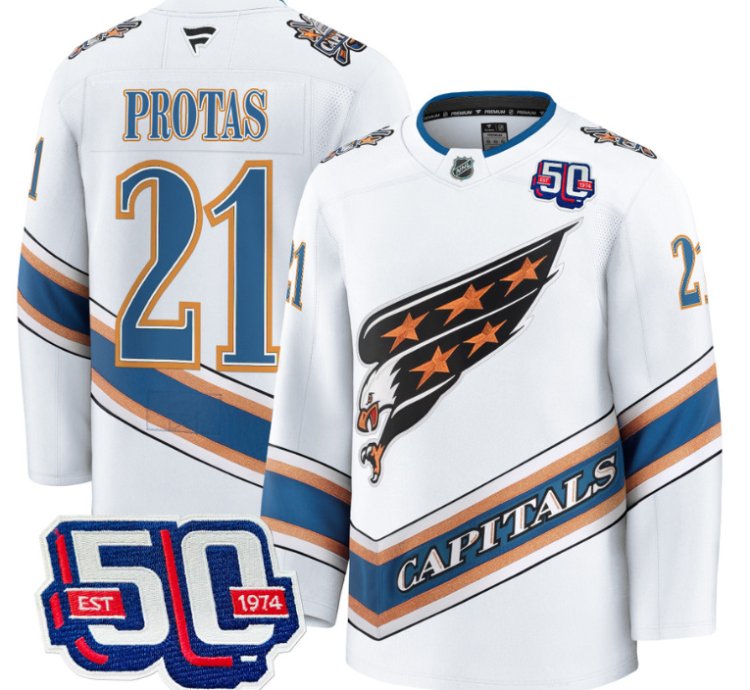 Men Aliaksei Protas Jersey 21 Washington Capitals Eagle 50th Anniversary White