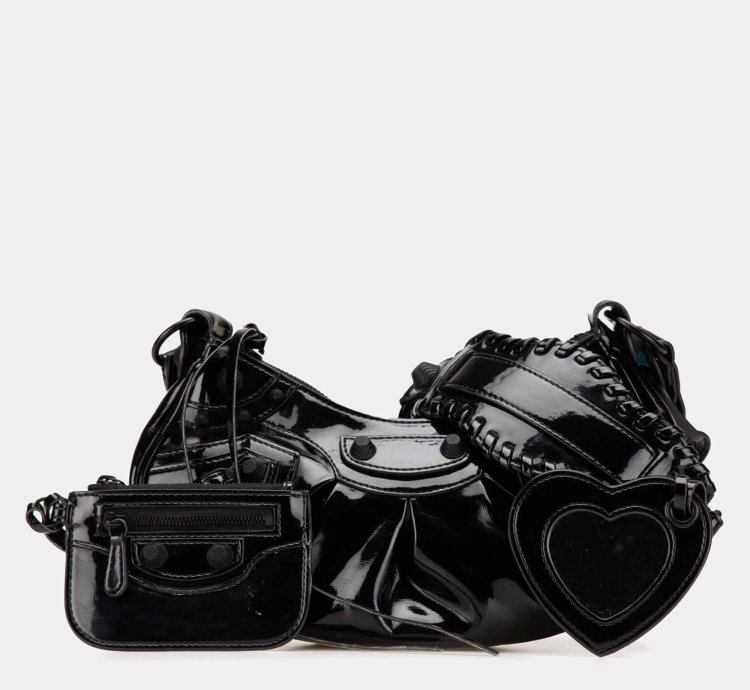 Balenciaga Black Patent Leather Motocross Le Cagole Xs Shoulder Bag