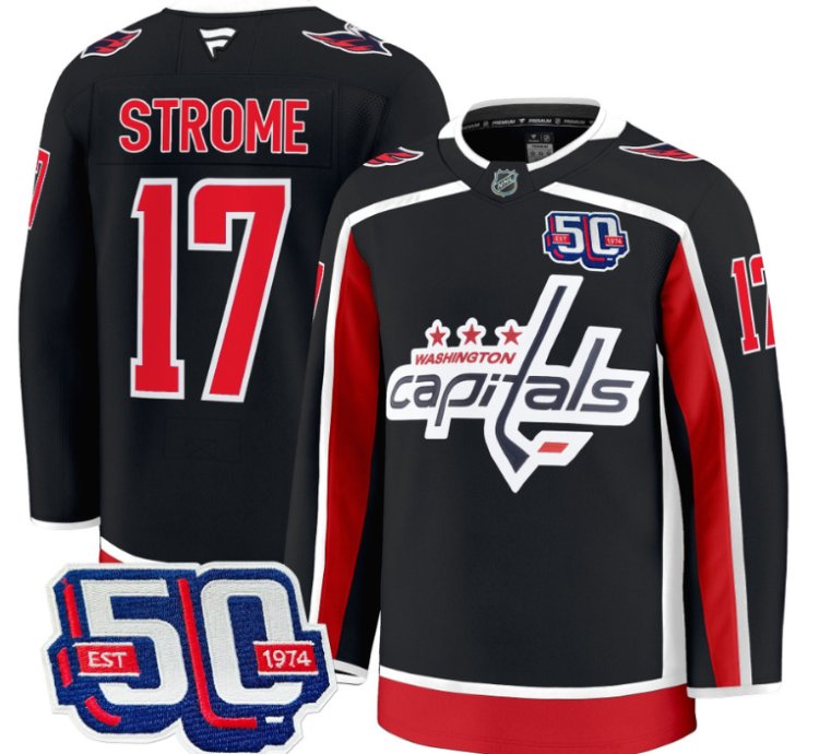 Men Dylan Strome Jersey 17 Washington Capitals 50th Anniversary Stitched Black