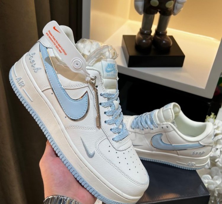 Nike Air Force 1 07 Low Keep Fresh Beige Blue Silver Sneakers