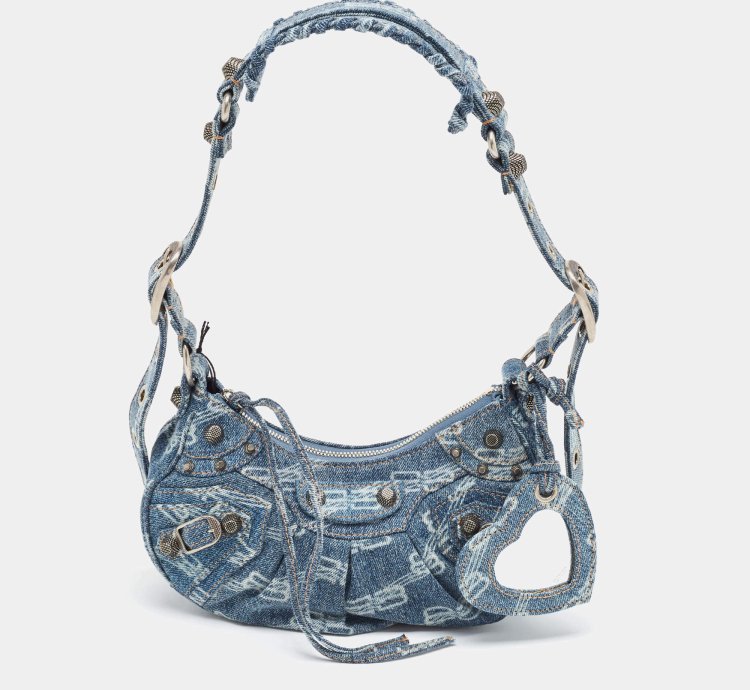 Balenciaga Blue Bb Monogram Denim Xs Le Cagole Shoulder Bag