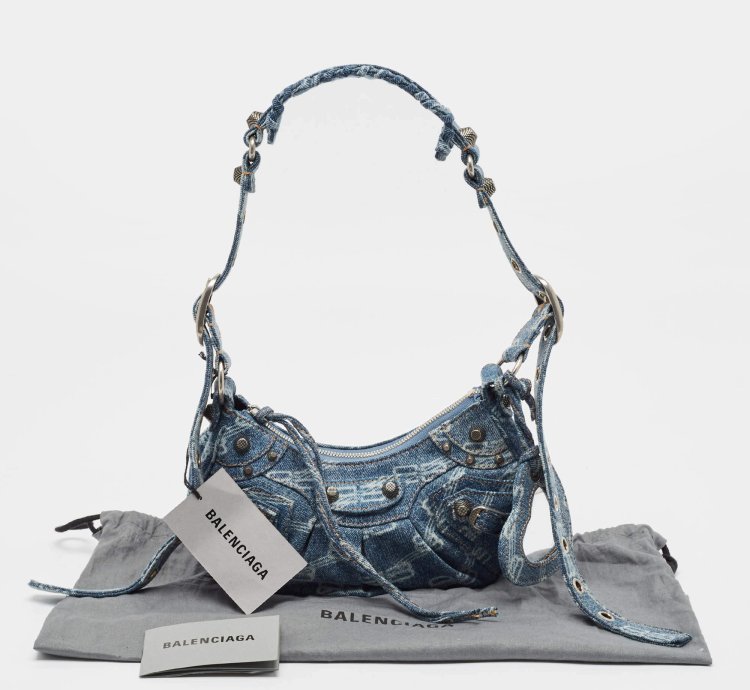 Balenciaga Blue Bb Monogram Denim Xs Le Cagole Shoulder Bag