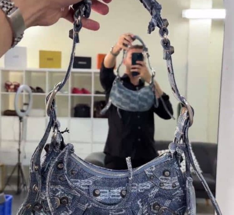 Balenciaga Blue Bb Monogram Denim Xs Le Cagole Shoulder Bag