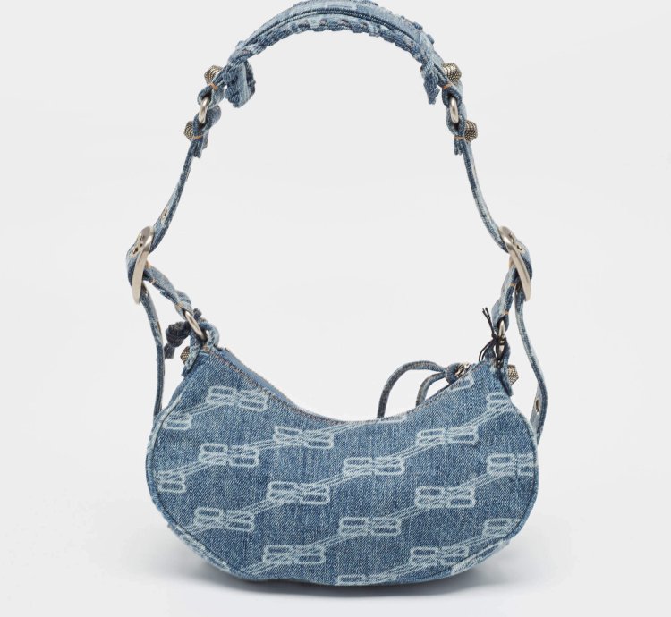 Balenciaga Blue Bb Monogram Denim Xs Le Cagole Shoulder Bag