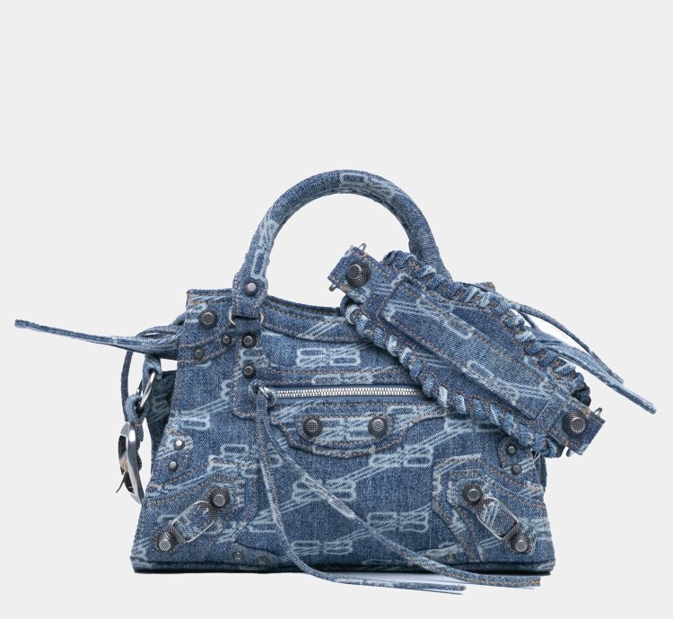 Balenciaga Blue Denim Bb Monogram Neo Cagole Xs Satchel