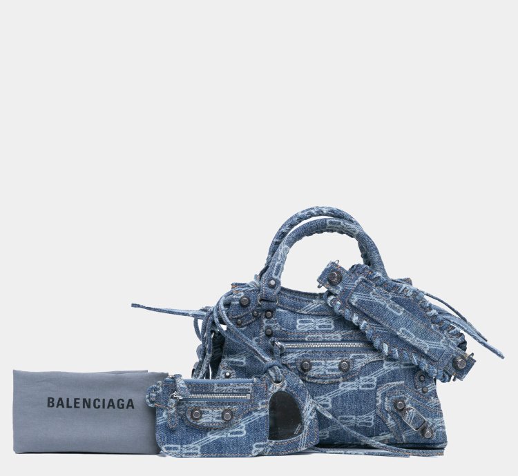 Balenciaga Blue Denim Bb Monogram Neo Cagole Xs Satchel