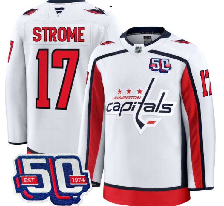 Men Dylan Strome Jersey 17 Washington Capitals 50th Anniversary Stitched White
