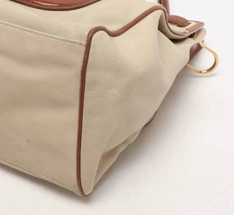 Balenciaga Cream Brown Leather Lune Tote
