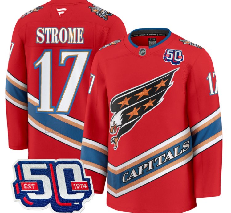 Men Dylan Strome Jersey 17 Washington Capitals Eagle 50th Anniversary Red