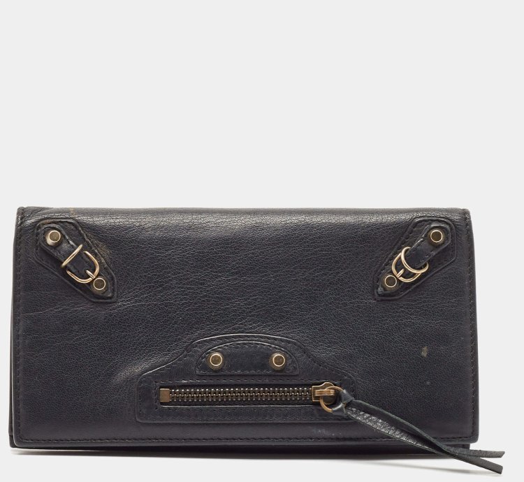 Balenciaga Dark Blue Leather Classic Continental Wallet