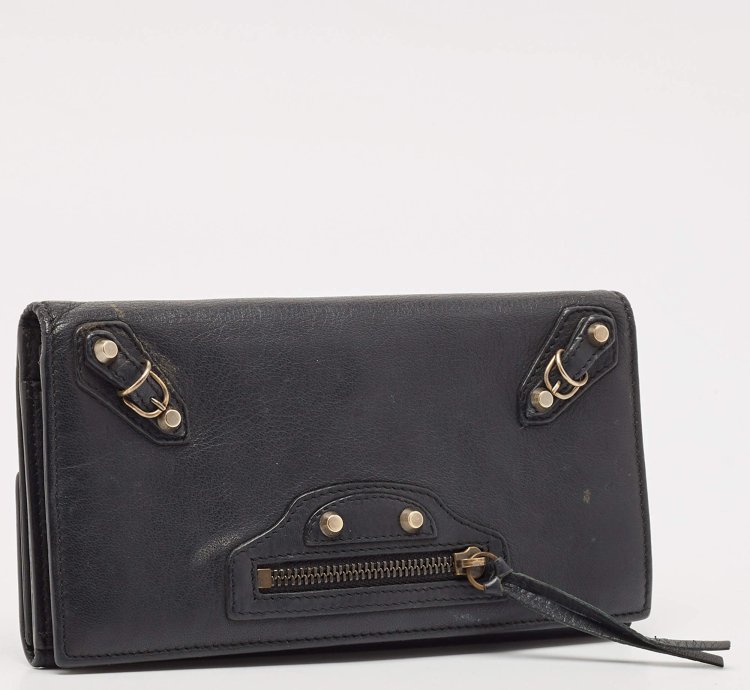 Balenciaga Dark Blue Leather Classic Continental Wallet