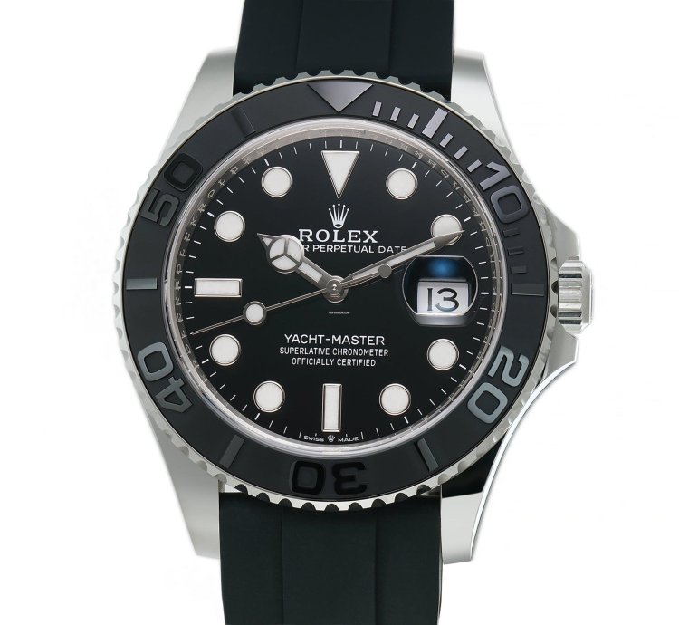 Rolex Yacht-master 42 42mm 18k White Gold Ceramic Bezel On Oysterflex