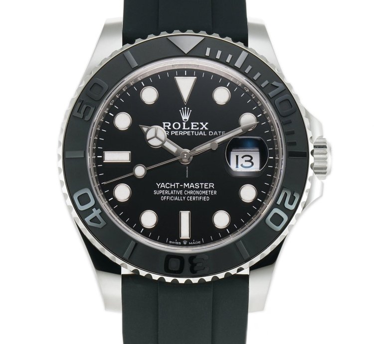 Rolex Yacht-master 42 42mm 18k White Gold Ceramic Bezel On Oysterflex
