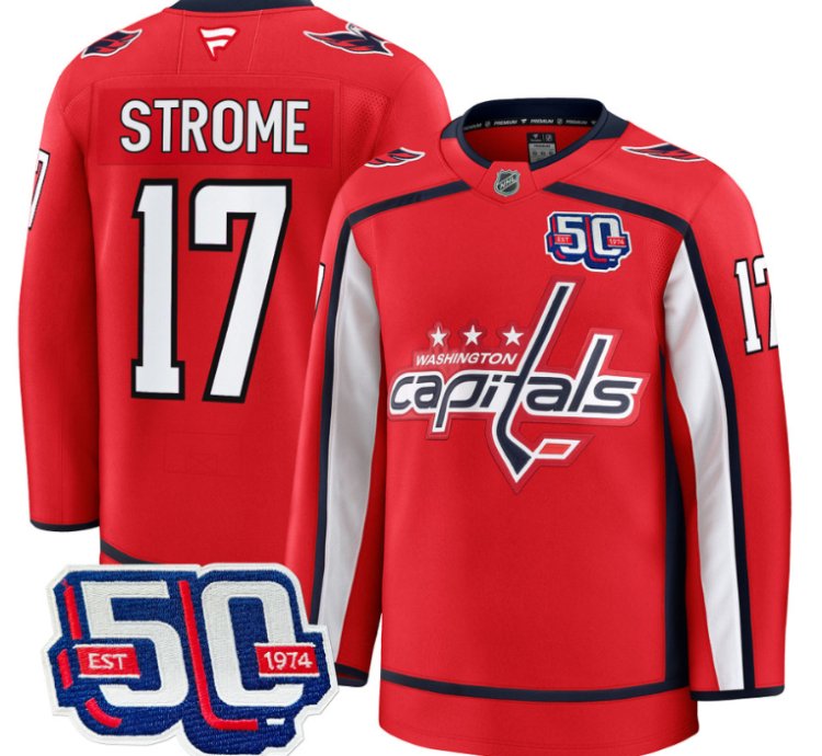 Men Dylan Strome Jersey 17 Washington Capitals Team 50th V2 Stitched Red