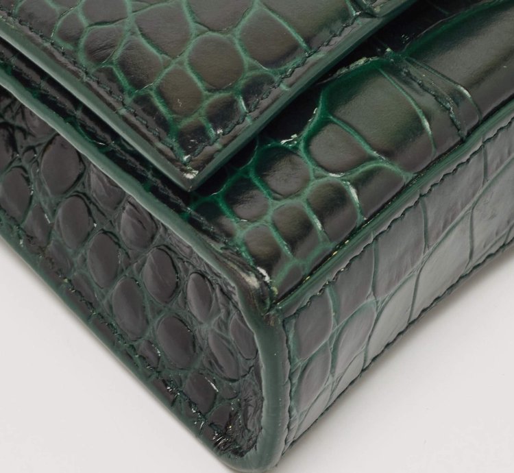 Balenciaga Green Croc Embossed Leather Hourglass Wallet On Chain