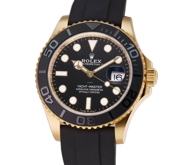 Rolex Yacht-master 42 42mm 18k Yellow Gold Ceramic Bezel On Oysterflex