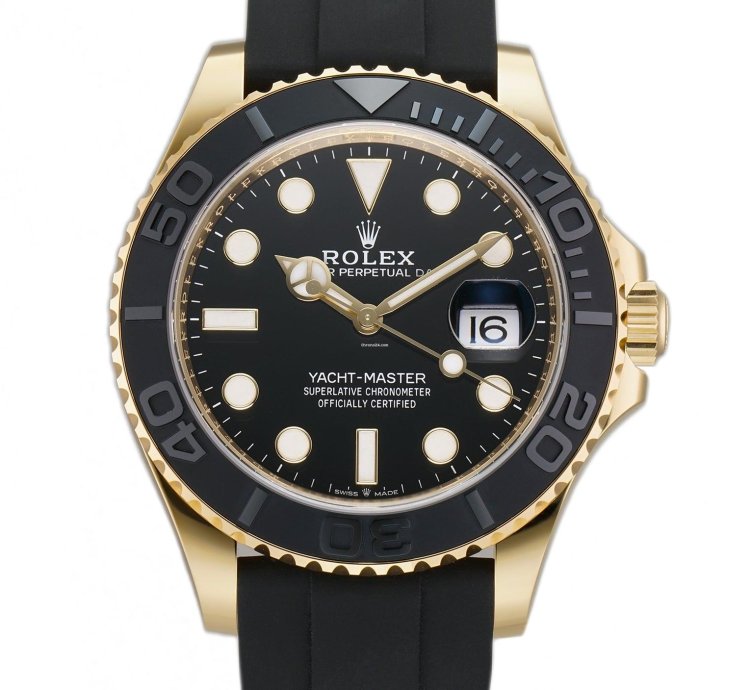 Rolex Yacht-master 42 42mm 18k Yellow Gold Ceramic Bezel On Oysterflex