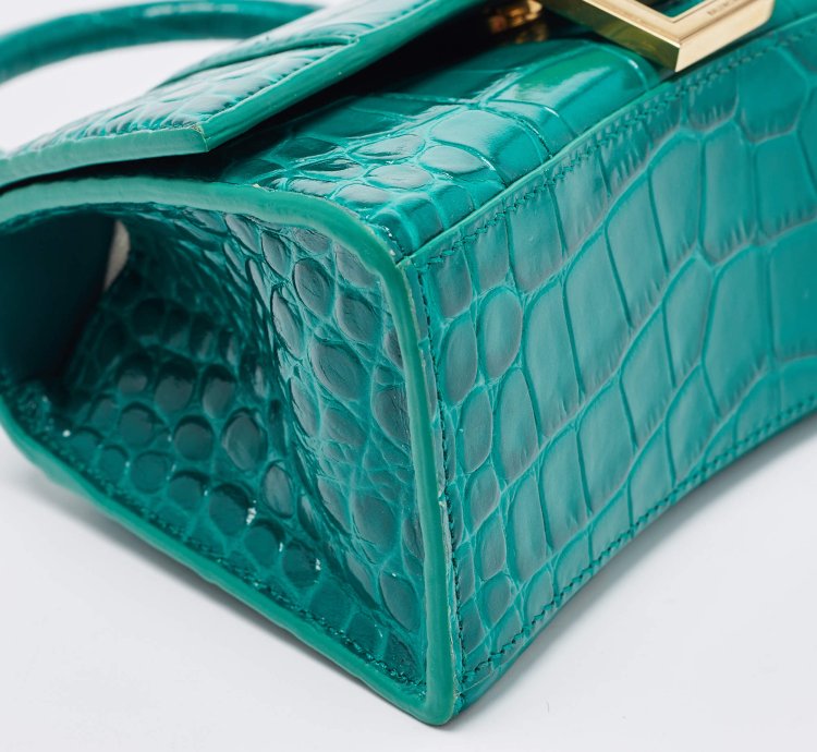 Balenciaga Green Croc Embossed Leather Xs Hourglass Top Handle Bag