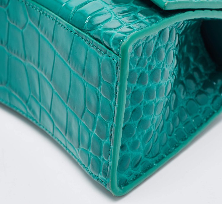 Balenciaga Green Croc Embossed Leather Xs Hourglass Top Handle Bag